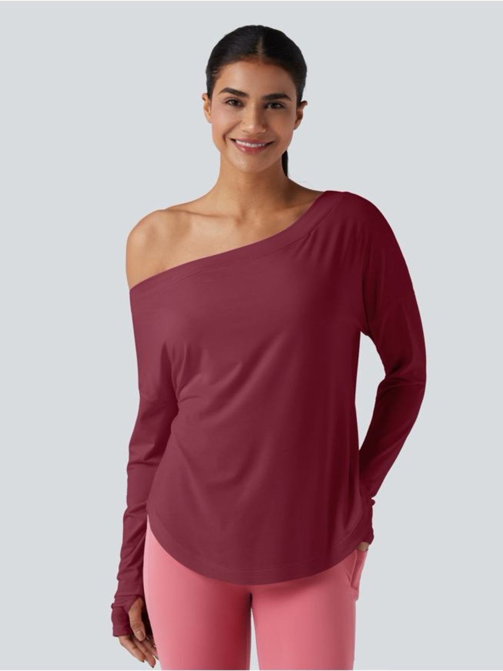 Halara One Shoulder Long Sleeve Quick Dry Yoga Top Built-In Bra